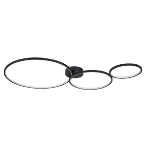 Nowoczesny Plafony LED: Czarna lampa sufitowa z trzema pierścieniami.