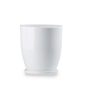 Doniczka z podstawką wysoka biały połysk - 20 cm