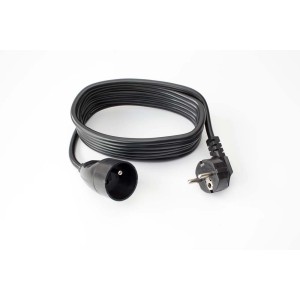 Czarny przedłużacz z wtyczką i gniazdem.