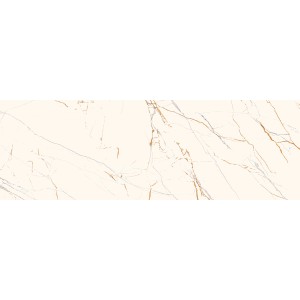 Płytka ścienna t.b.t. imitująca marmur, beżowa ze złotymi i szarymi żyłkami.