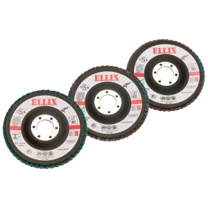 Zestaw ściernic wachlarzowych LUX, 3 sztuki, 115 mm, o gradacji K40, K60 i K80 do szlifierek kątowych.