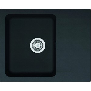Czarny zlewozmywak granitowy t.b.t. z ociekaczem i nowoczesnym designem.