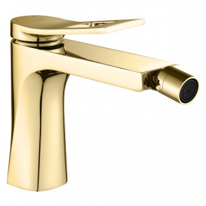 Złota bateria bidetowa do łazienki. Błyszcząca powierzchnia.