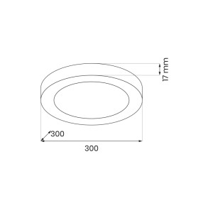 Rysunek techniczny: Okrągły LED Plafony o wymiarach 300 x 300 x 17 mm.
