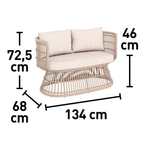 Zestaw mebli ogrodowych t.b.t. o wymiarach: szerokość 134 cm, wysokość 72,5 cm, głębokość 68 cm.