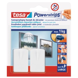 Tesa Powerstrips duże samoprzylepne haczyki do obrazów, do 1 kg, 4 sztuki