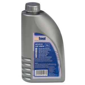 Szara butelka oleju NuTool, SAE 10W30, 1 litr, do generatorów.
