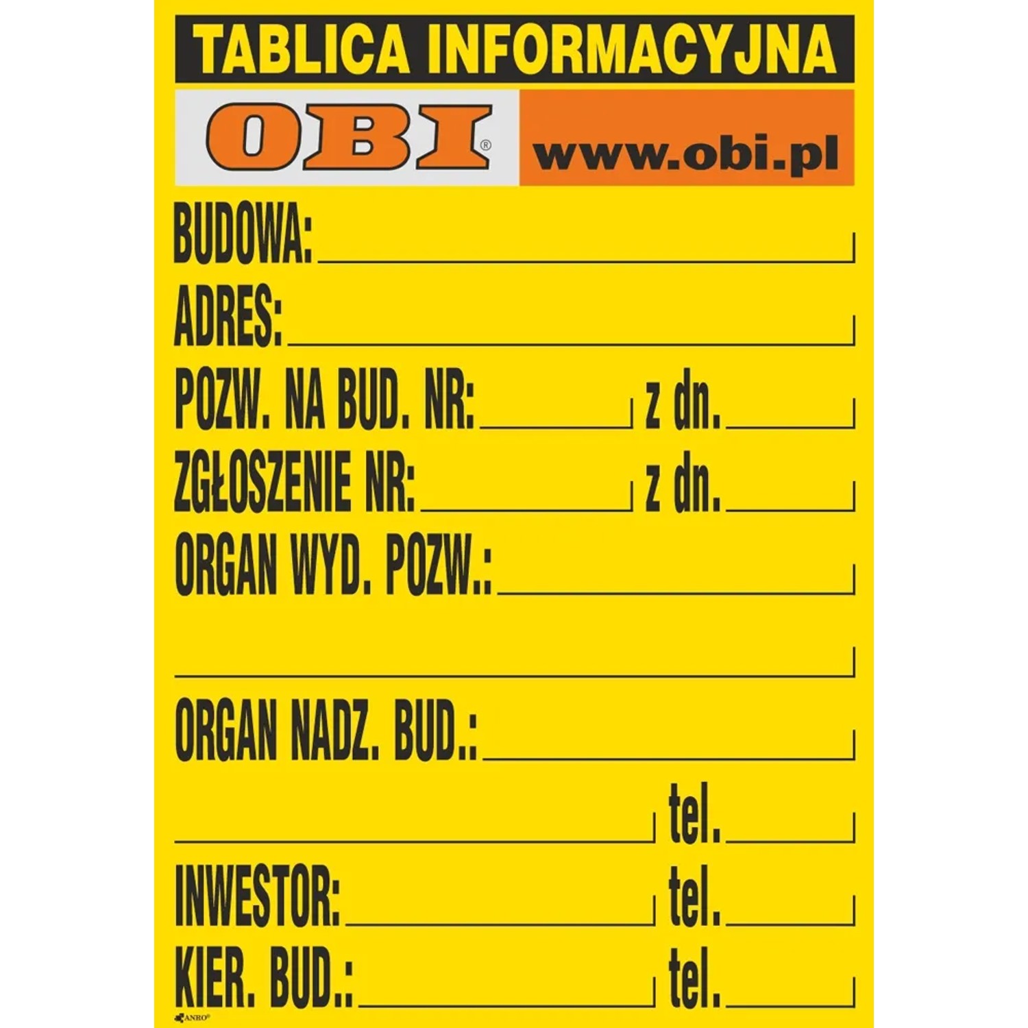 Tablica budowlana 1000 mm x 700 mm z logo OBI