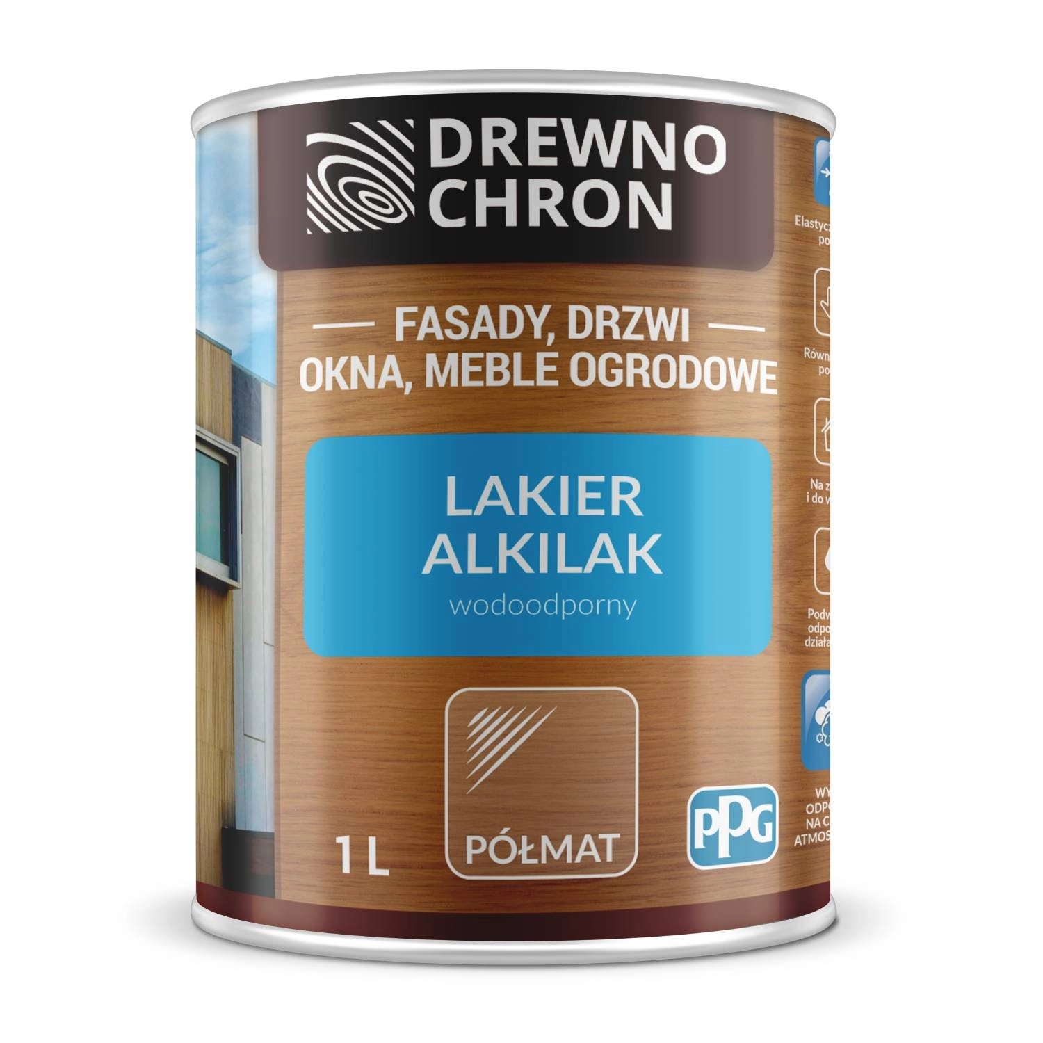 Drewnochron Lakier wodoodporny Alkilak bezbarwny półmat 1L