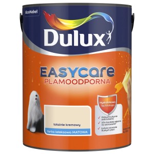 Wiadro kremowej farby do ścian Dulux Easycare, odpornej na plamy.