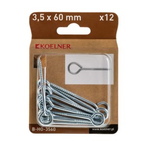 Haki Koelner 3,5x60mm, 12 sztuk, haki ścienne z oczkiem.