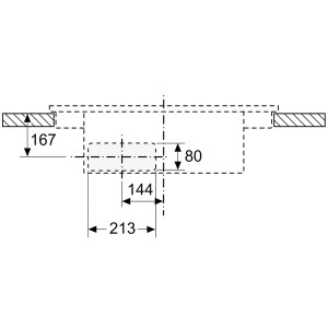 Wymiary montażowe płyty indukcyjnej t.b.t., schematyczny rysunek z wymiarami.