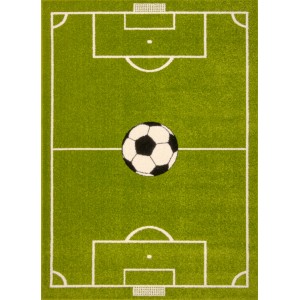 Zielony dywan z motywem boiska do piłki nożnej i piłki, dywan z krótkim włosiem dla dzieci.