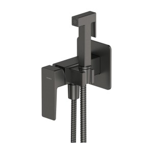 Nowoczesna bateria bidetowa w ciemnym kolorze do łazienki.