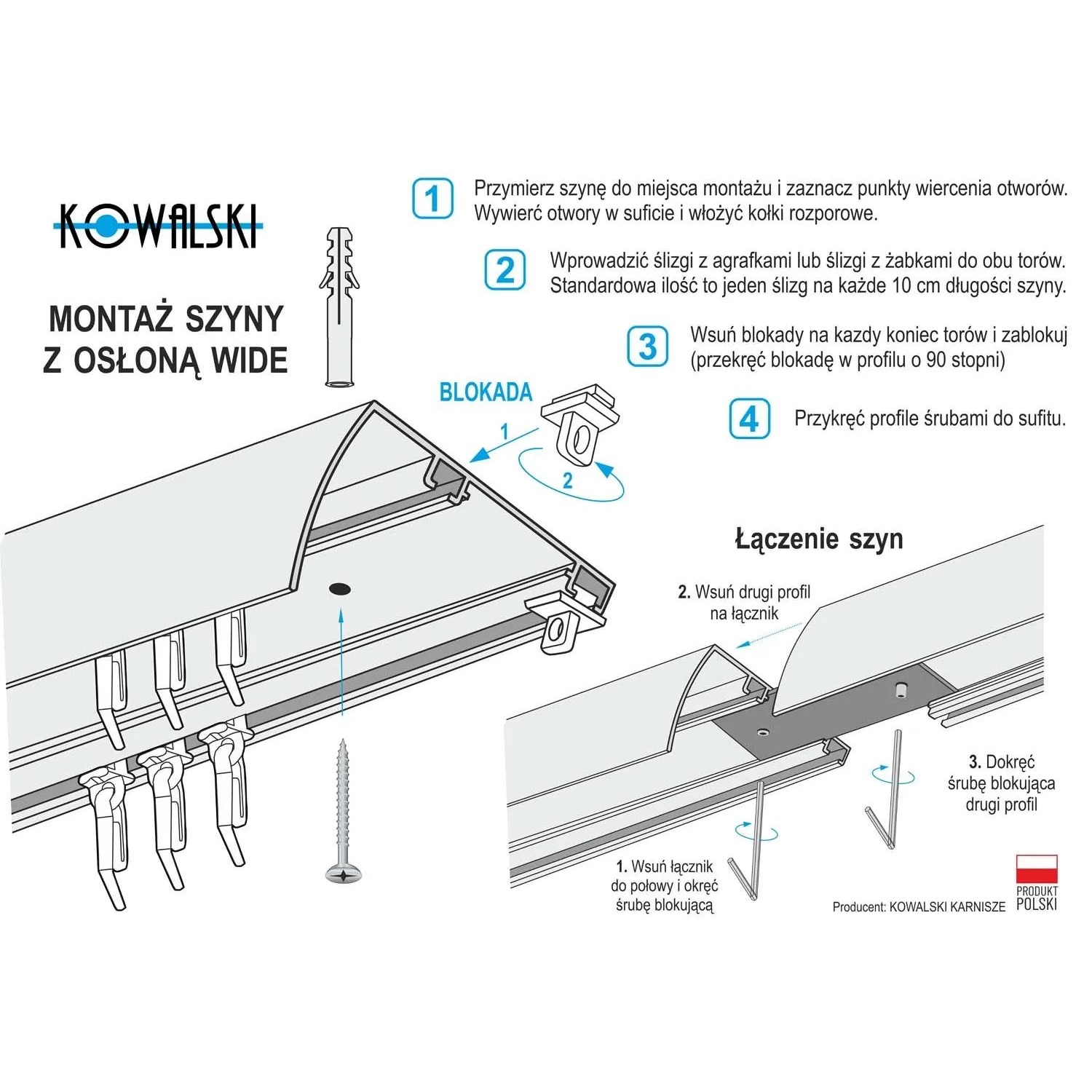 Kowalski Szyna aluminiowa z osłoną WIDE  żabka 160 cm czarna_6