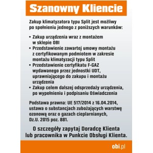 Informacja o zakupie klimatyzatorów typu Split w OBI: warunki i podstawa prawna.