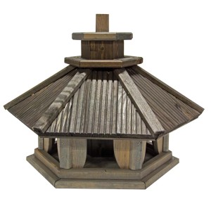 Drewniany karmnik dla ptaków w stylu pagody do ogrodu.