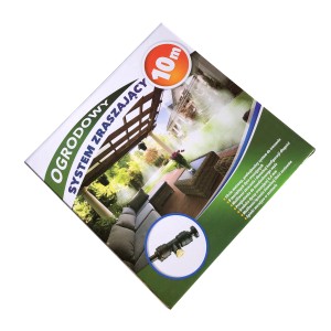Opakowanie 10-metrowego systemu zraszającego do ogrodu. Akcesoria do zraszaczy trawnikowych.