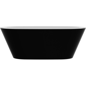 Wolnostojąca wanna o owalnym kształcie, w kolorach czerni i bieli.