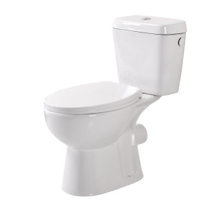 Białe kompaktowe WC t.b.t. ze spłuczką, widok z boku.