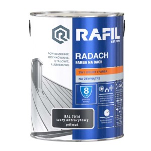Farba do dachów Rafil Radach, szary antracyt, półmat. Do powierzchni ocynkowanych, stalowych i aluminiowych.