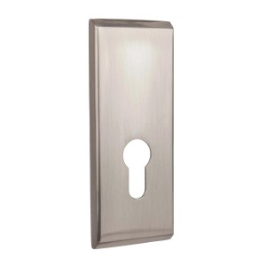 Szyld drzwiowy w kolorze stali nierdzewnej do drzwi wewnętrznych, otwór na klucz pośrodku.