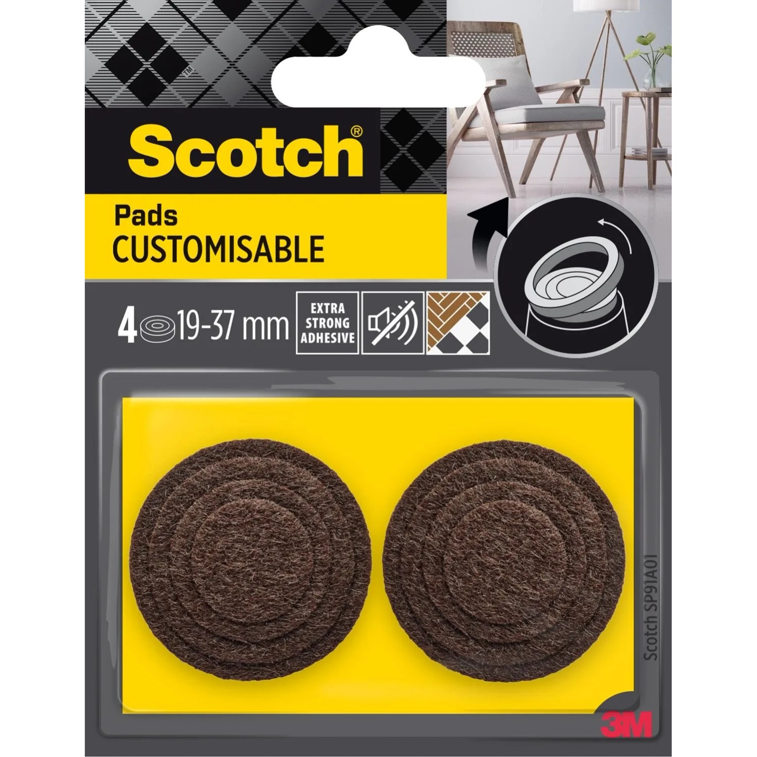 3M Scotch Podkładki filcowe regulowane samoprzylepne 4szt brązowe 19-37mm