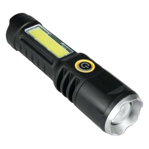 Czarna latarka t.b.t. ze światłem LED i COB.