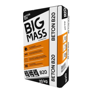 Worek Big Mass Beton B20, 20kg, do napraw i łatania. Szukaj zaprawy.