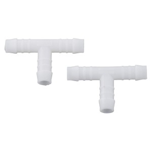 Białe plastikowe złączki wodne t.b.t., kształt T.