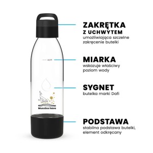 Dafi Butelka do saturatora PushAir Wieloryb czarna z uchwytem - 0,7 l