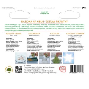 Mieszanka nasion na kiełki: Pikantny zestaw z rzodkiewką, rzeżuchą, czerwoną kapustą i rukolą.