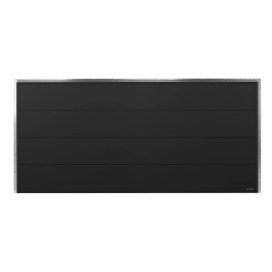 Czarna brama garażowa o poziomej strukturze paneli.