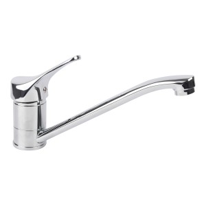 Błyszcząca bateria jednouchwytowa do umywalki, chromowany wygląd.