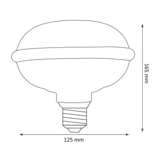 Szkic żarówki LED E27 o wymiarach 165 x 125 mm.