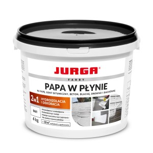 Wiadro płynnej papy Jurga na dach bitumiczny, 4 kg, biała powłoka dachowa.