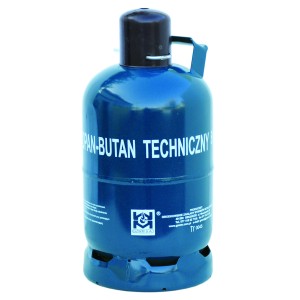 Niebieska butla z propanem do akcesoriów kempingowych.