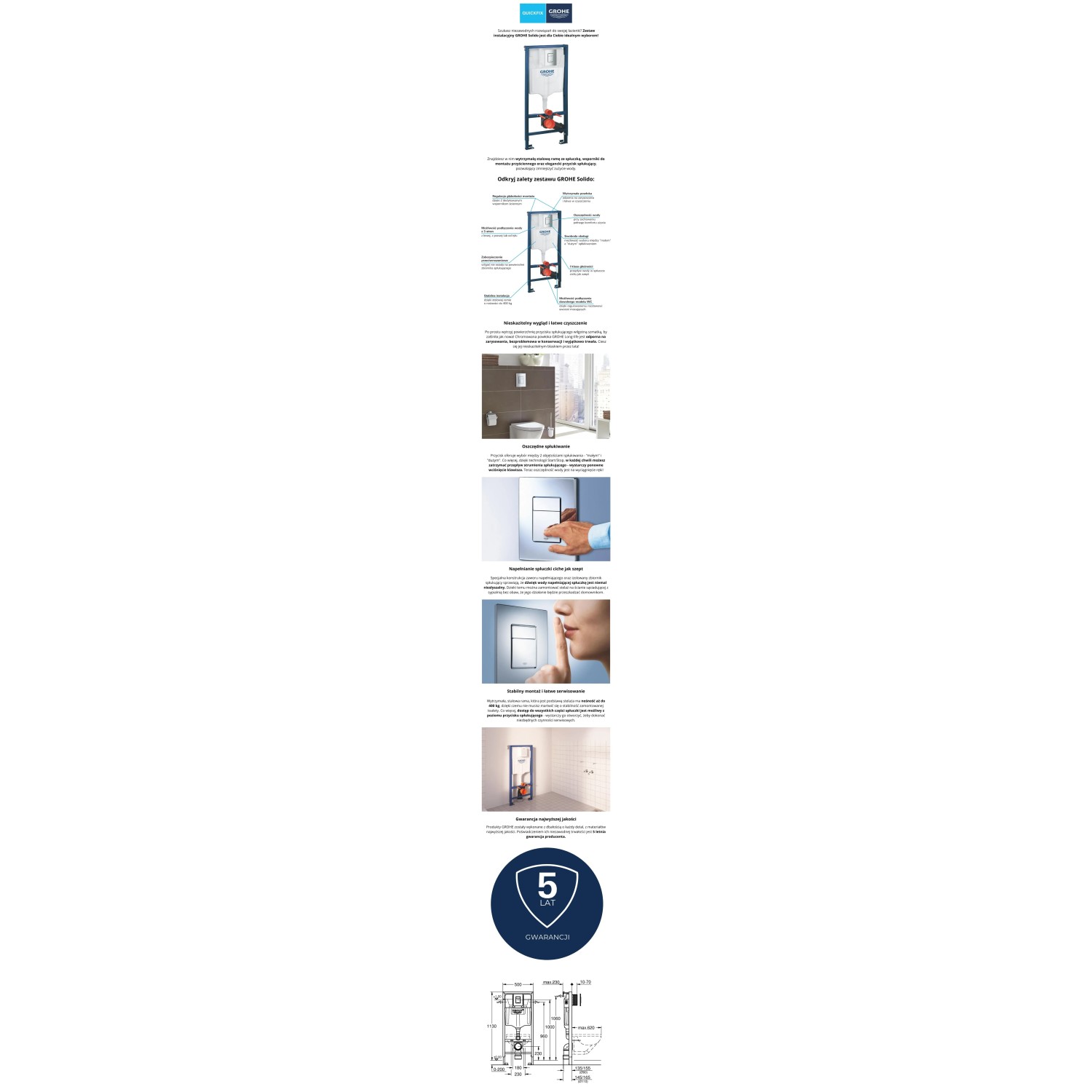 Grohe QuickFix Solido zestaw WC ze stelażem i chromowanym przyciskiem Skate Cosmopolitan.