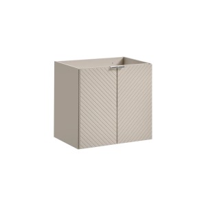 t.b.t. Beżowa szafka pod umywalkę z dwojgiem drzwi i wzorem rowków.