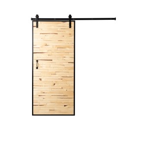 Drewniane drzwi przesuwne z czarną ramą i uchwytem, z kategorii Drzwi szklane i przesuwne.
