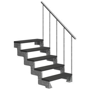 Schody zewnętrzne Dolle Gardentop z 5 stopniami w kolorze antracytowym i aluminiową poręczą.