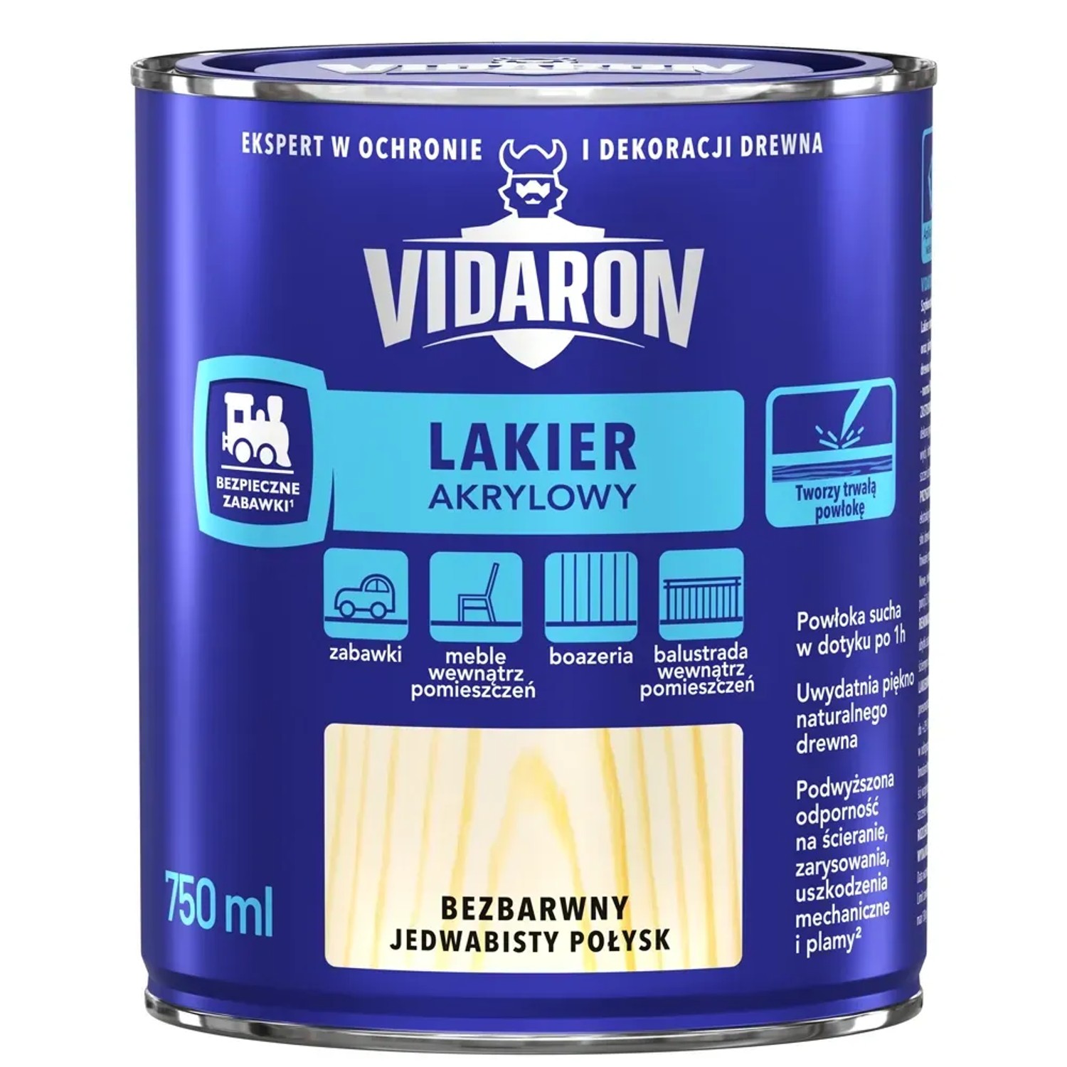 Vidaron Lakier akrylowy do drewna bezbarwny jedwabisty połysk 0,75l