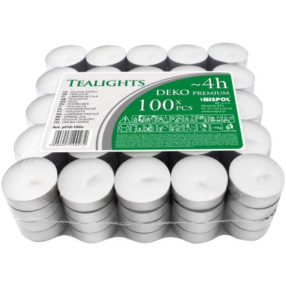 Świeca tea light biała 4 h - 100 szt.