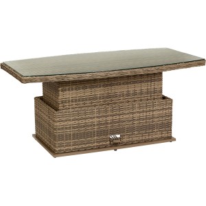 Stolik kawowy Yorktown z rattanu syntetycznego z regulacją wysokości i szklanym blatem do ogrodu.