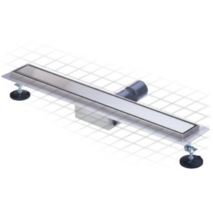 Odwodnienie liniowe prysznicowe ze stali nierdzewnej z syfonem i regulowanymi nóżkami.