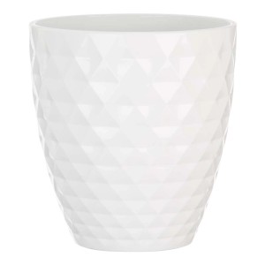 Biała osłonka na storczyki Scheurich 632 Alaska z geometrycznym wzorem, Ø 12 cm.