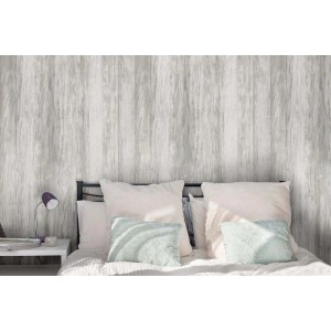 Jasne t.b.t. panele ścienne z efektem drewna za łóżkiem. Dekoracyjny wygląd ściany.