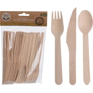 t.b.t. Drewniany zestaw sztućców kempingowych z widelcem, nożem i łyżką.