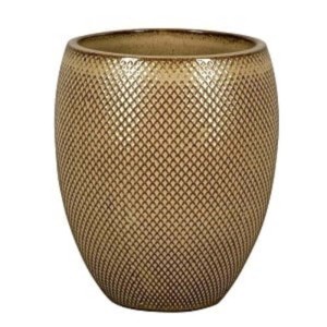 Dekoracyjna złota doniczka z wzorem w romby do użytku wewnątrz i na zewnątrz.