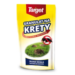 Żółte opakowanie granulatu na krety Target do odstraszania kretów.